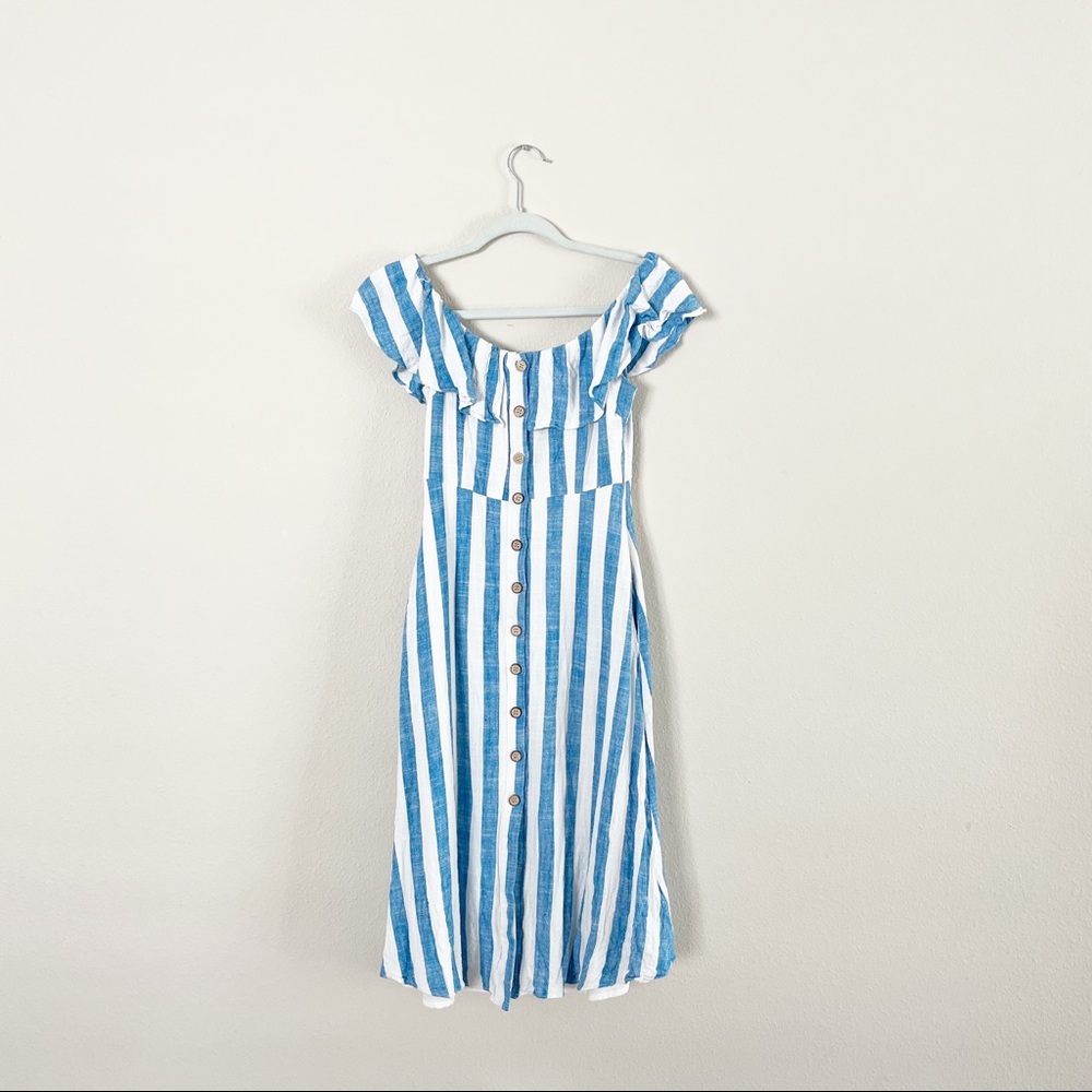 Lulus sunny days striped ruffle sleeve dress